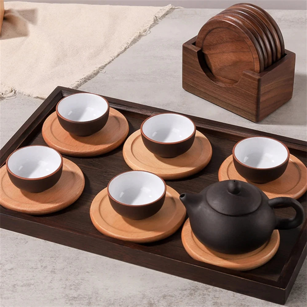 Set de Portavasos de Madera Nogal | Diseño Minimalista y Elegante (6 piezas)