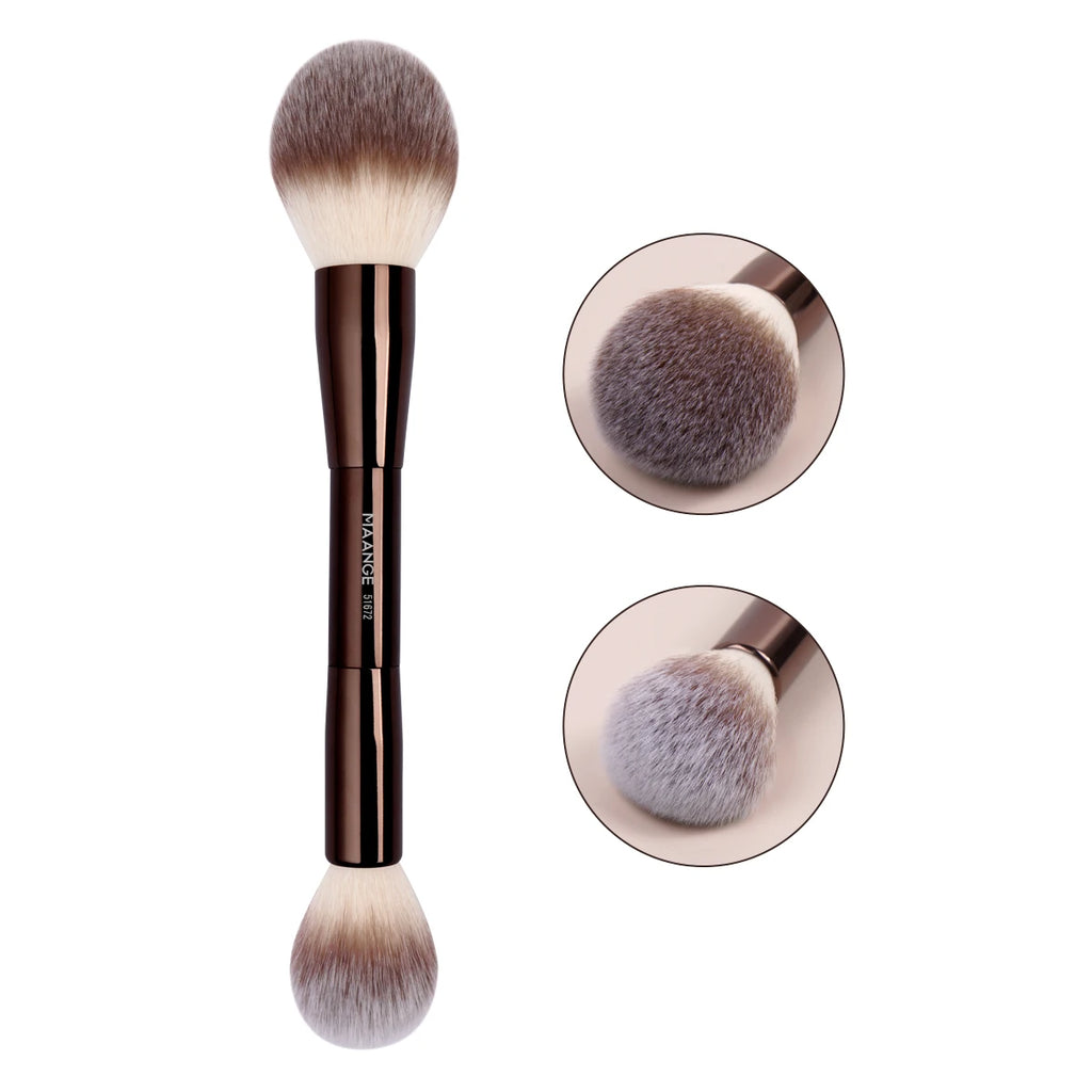 MAANGE Juego de 7 Brochas de Maquillaje Profesionales | Para Base, Polvos, Rubor, Contorno, Con Doble Punta, Color Marrón Café, Acabado Suave y Preciso