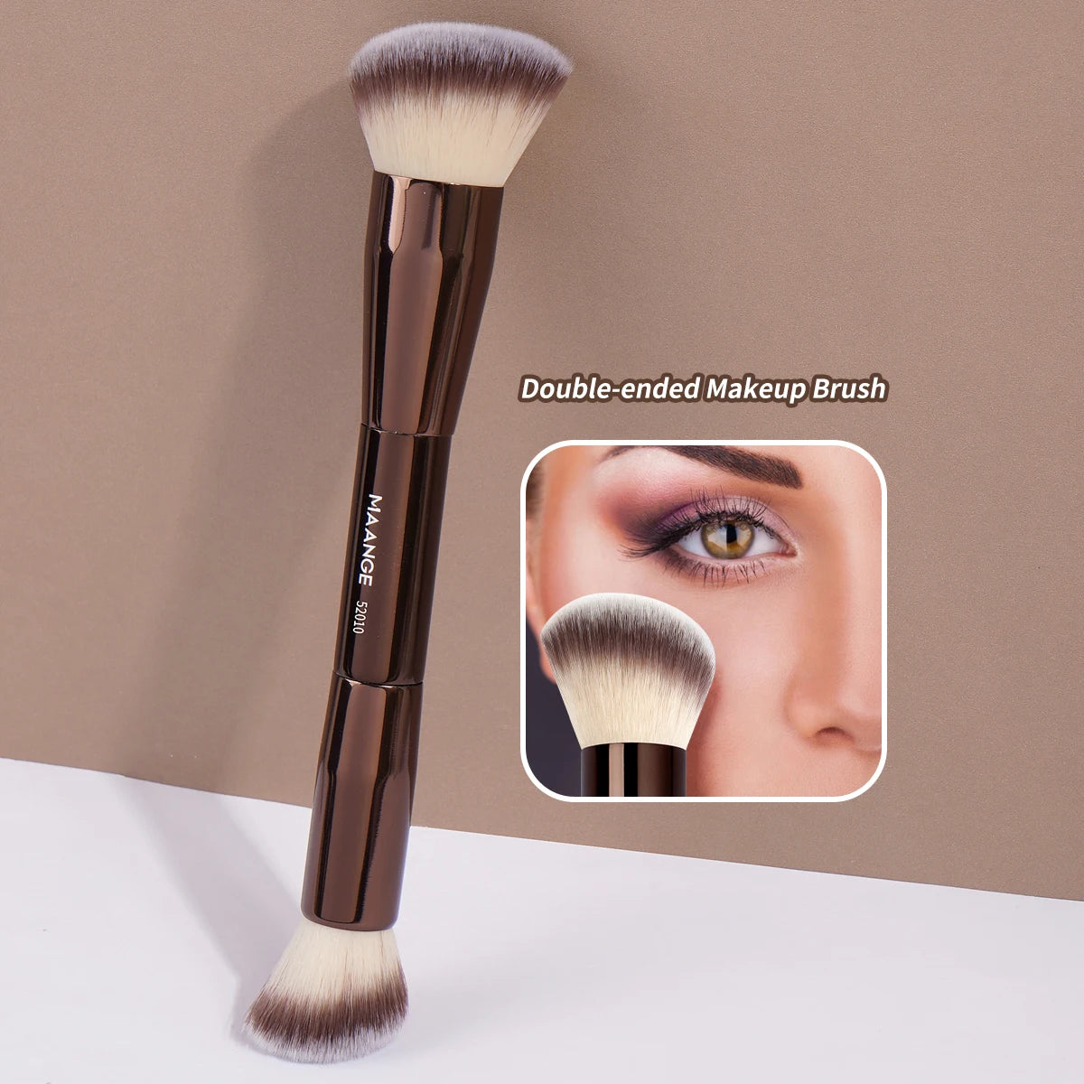 MAANGE Juego de 7 Brochas de Maquillaje Profesionales | Para Base, Polvos, Rubor, Contorno, Con Doble Punta, Color Marrón Café, Acabado Suave y Preciso