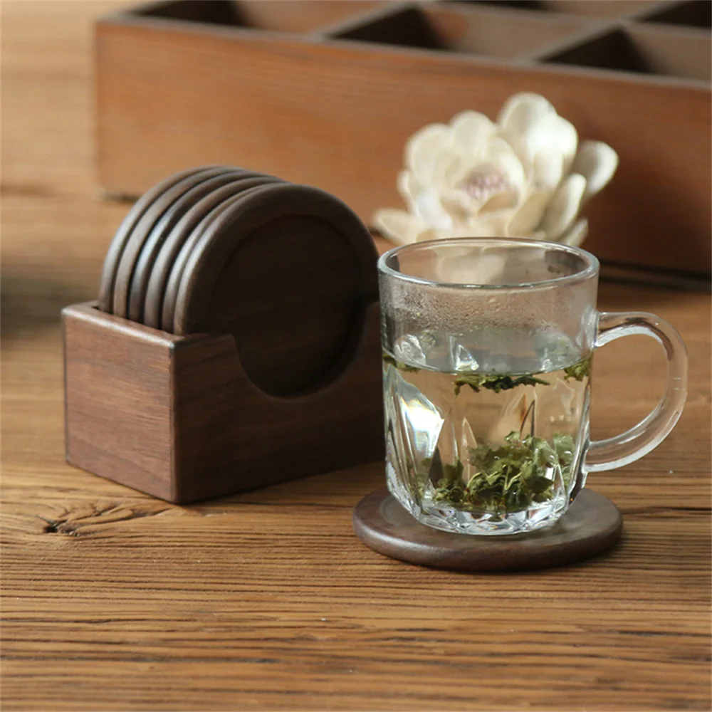 Set de Portavasos de Madera Nogal | Diseño Minimalista y Elegante (6 piezas)