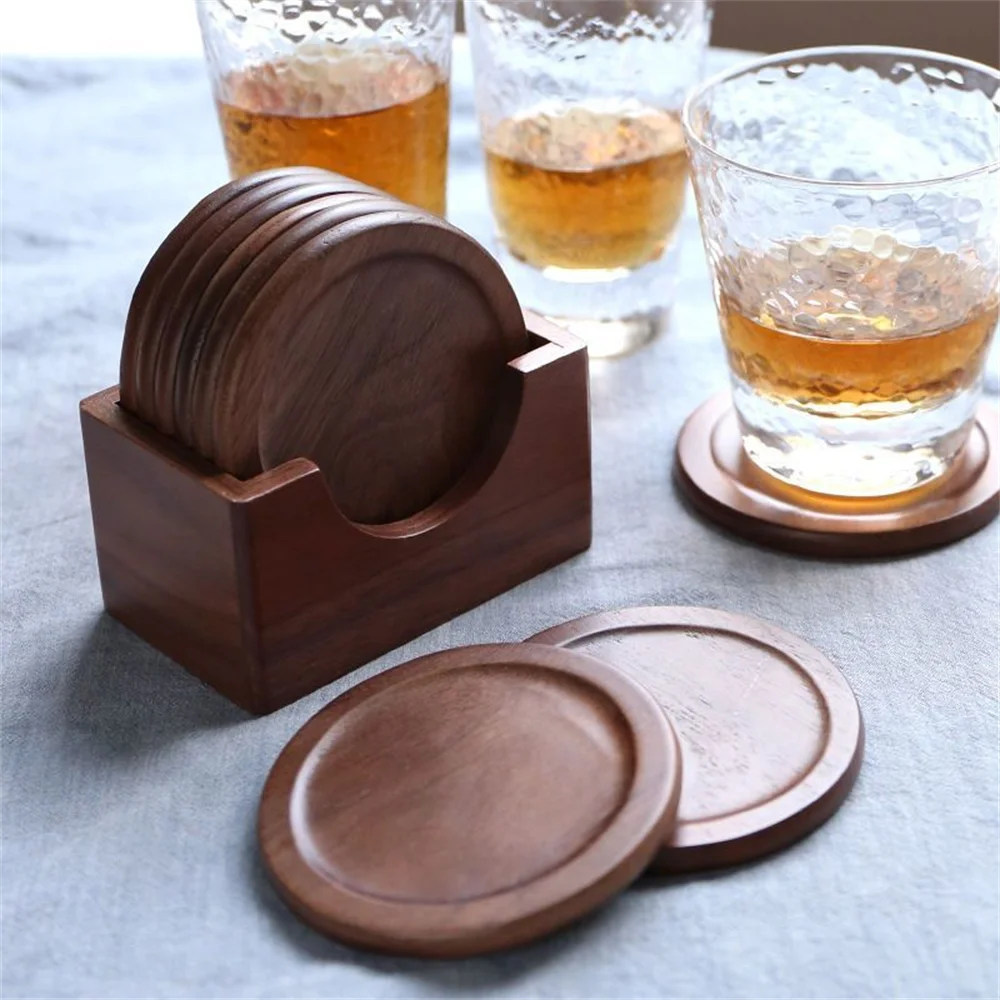Set de Portavasos de Madera Nogal | Diseño Minimalista y Elegante (6 piezas)