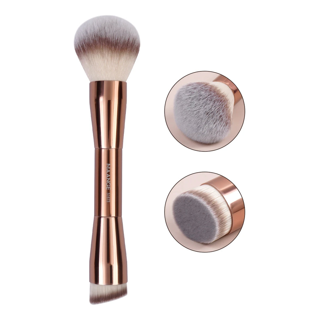 MAANGE Juego de 7 Brochas de Maquillaje Profesionales | Para Base, Polvos, Rubor, Contorno, Con Doble Punta, Color Marrón Café, Acabado Suave y Preciso