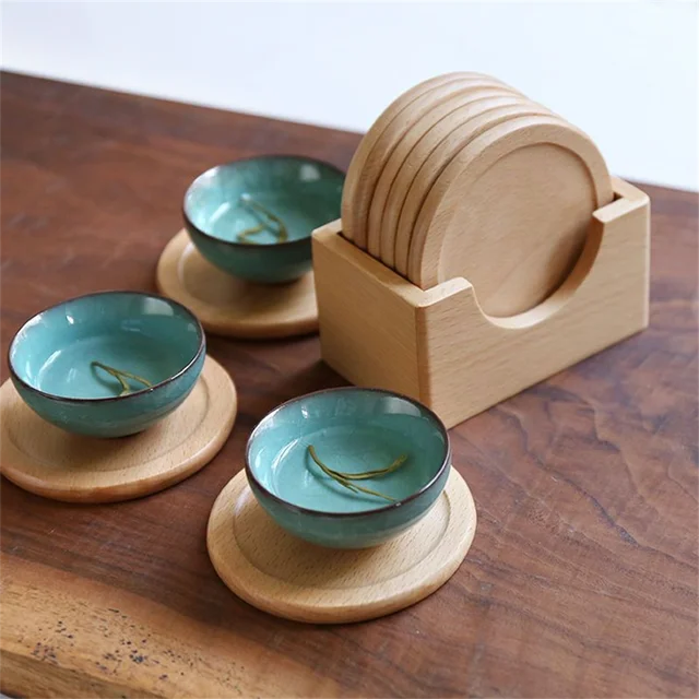 Set de Portavasos de Madera Nogal | Diseño Minimalista y Elegante (6 piezas)