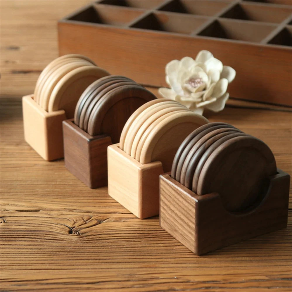 Set de Portavasos de Madera Nogal | Diseño Minimalista y Elegante (6 piezas)