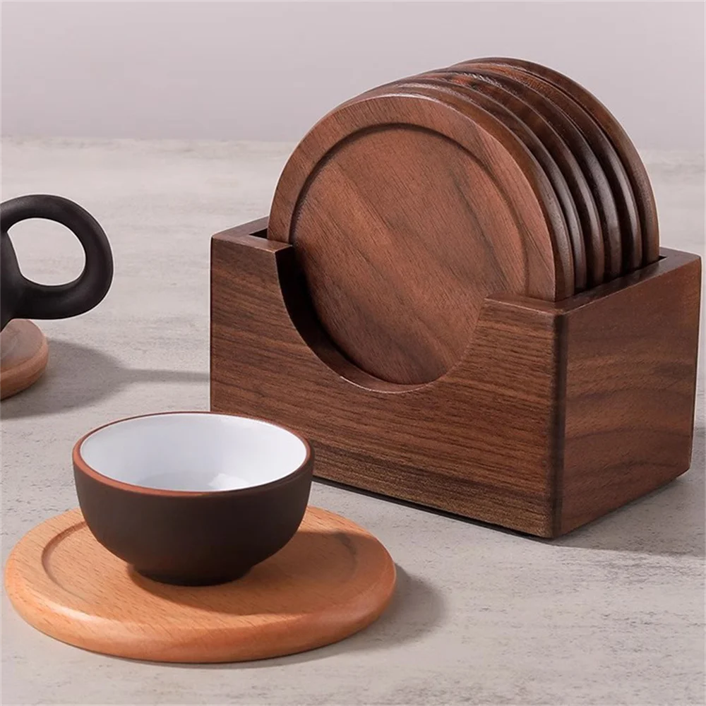 Set de Portavasos de Madera Nogal | Diseño Minimalista y Elegante (6 piezas)