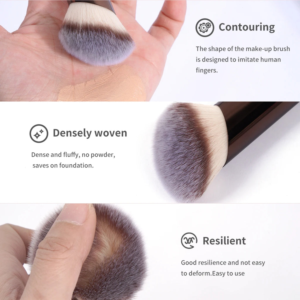 MAANGE Juego de 7 Brochas de Maquillaje Profesionales | Para Base, Polvos, Rubor, Contorno, Con Doble Punta, Color Marrón Café, Acabado Suave y Preciso
