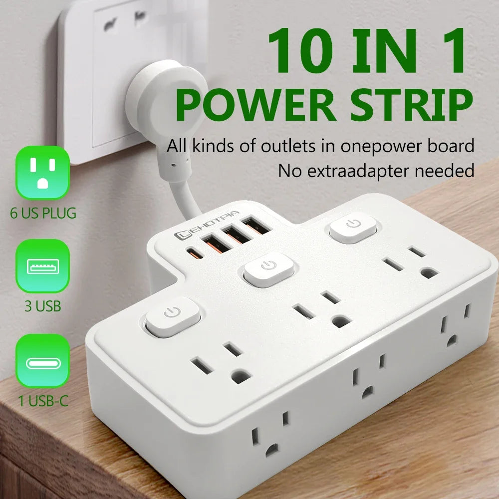 Regleta Multifuncional con USB y Tipo C | Organización y Carga Inteligente