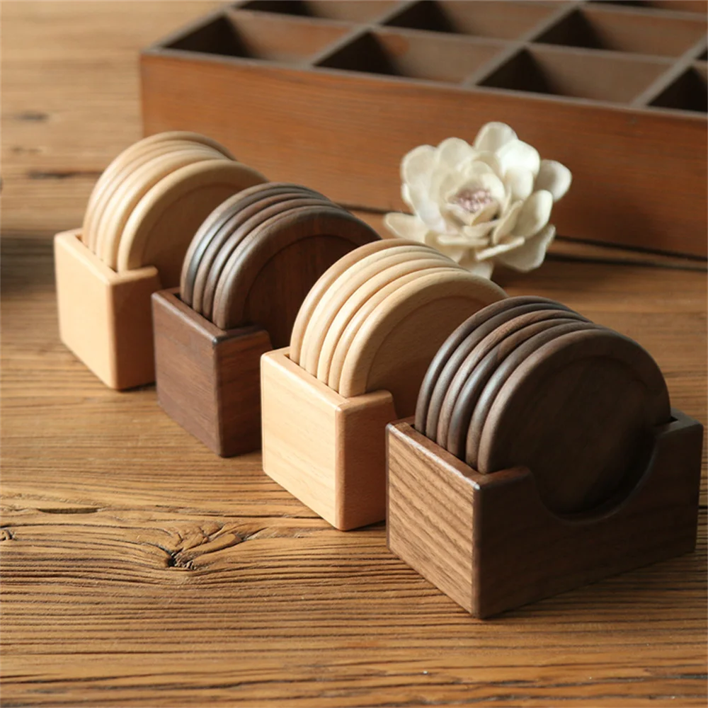 Set de Portavasos de Madera Nogal | Diseño Minimalista y Elegante (6 piezas)