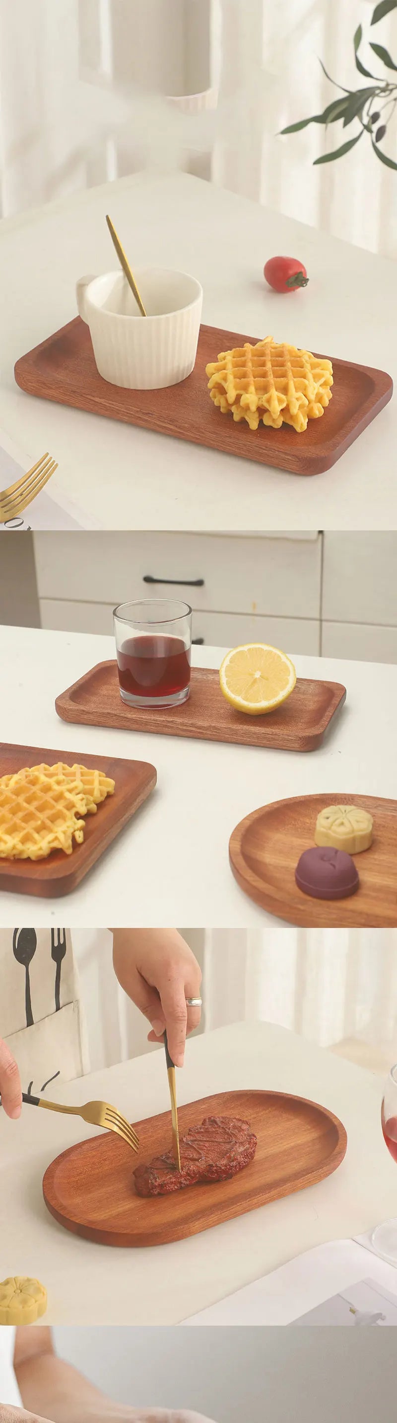 Bandeja de Madera Natural Estilo Japonés | Diseño Minimalista para Café y Postres