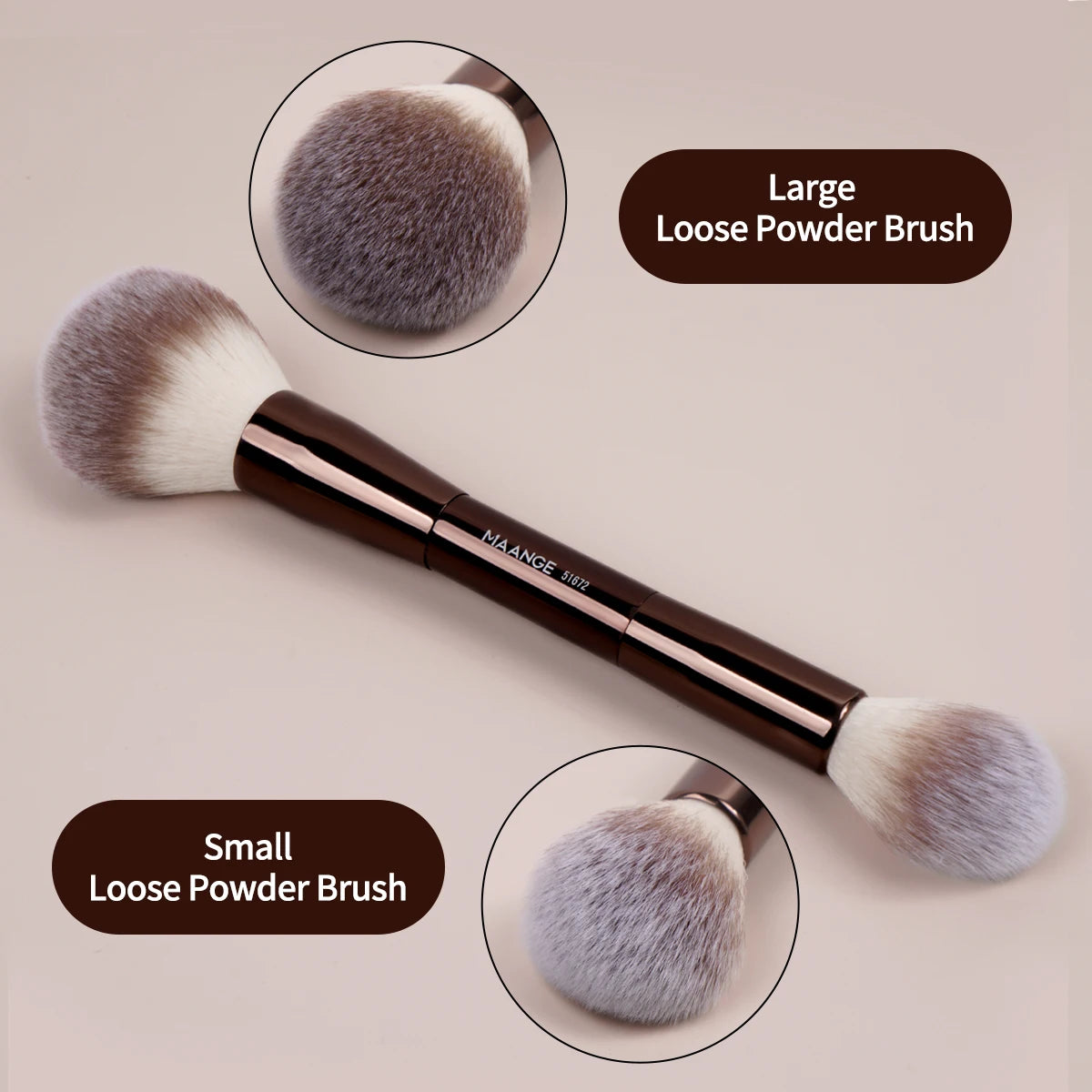 MAANGE Juego de 7 Brochas de Maquillaje Profesionales | Para Base, Polvos, Rubor, Contorno, Con Doble Punta, Color Marrón Café, Acabado Suave y Preciso