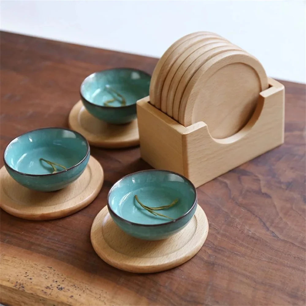 Set de Portavasos de Madera Nogal | Diseño Minimalista y Elegante (6 piezas)