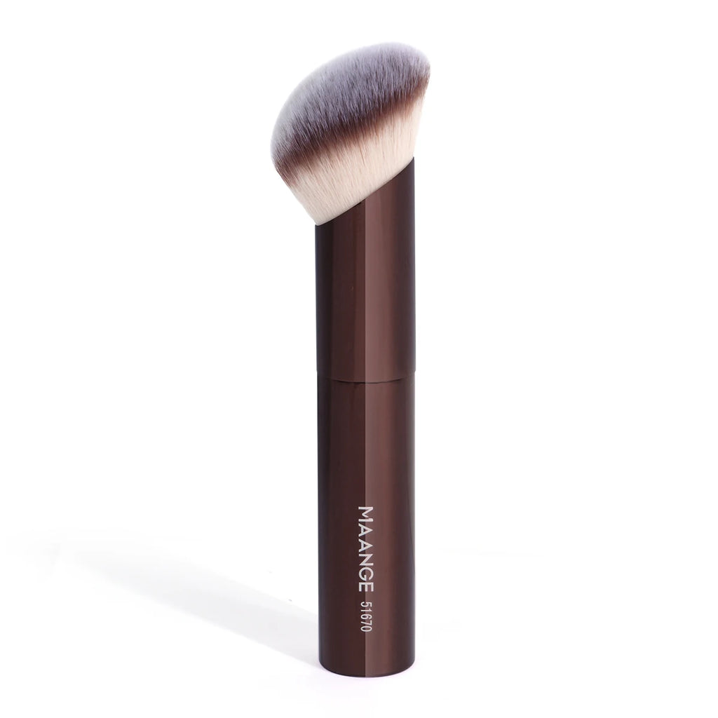 MAANGE Juego de 7 Brochas de Maquillaje Profesionales | Para Base, Polvos, Rubor, Contorno, Con Doble Punta, Color Marrón Café, Acabado Suave y Preciso