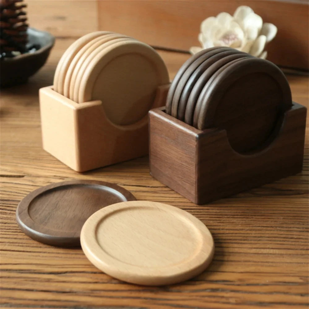 Set de Portavasos de Madera Nogal | Diseño Minimalista y Elegante (6 piezas)