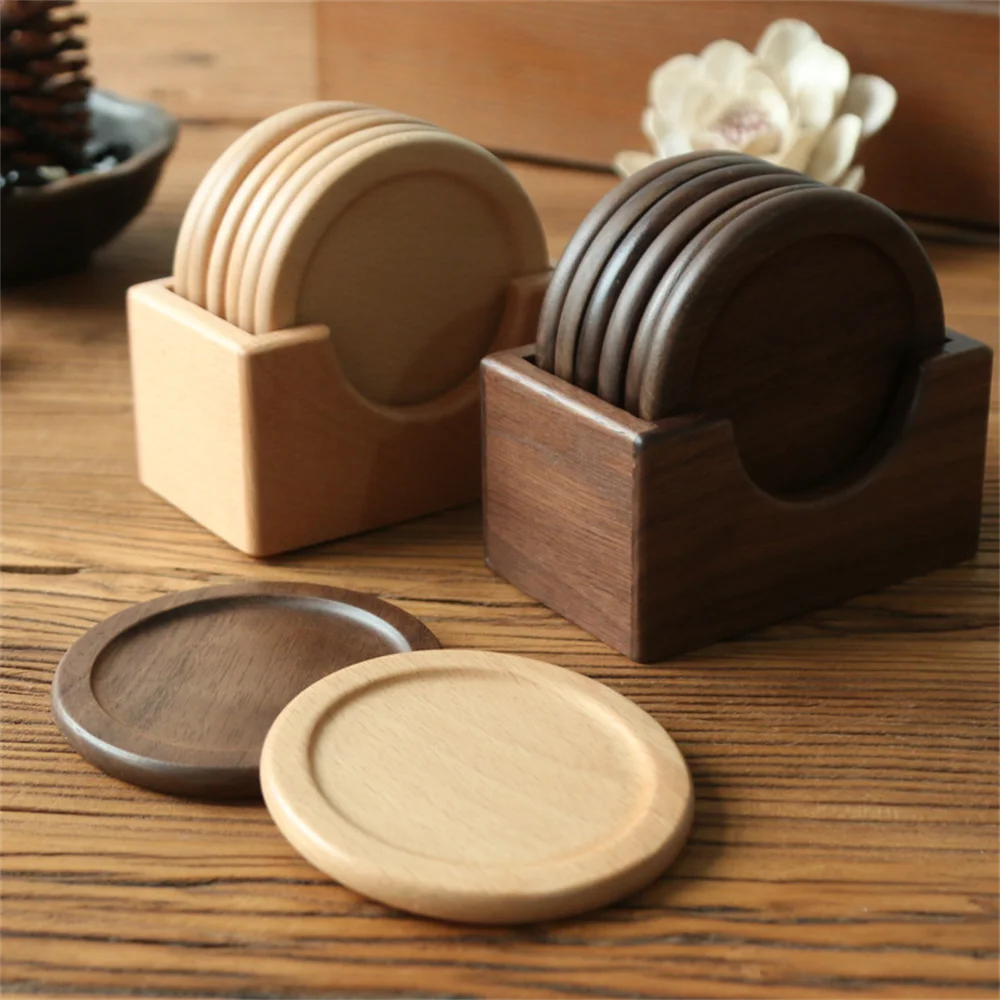 Set de Portavasos de Madera Nogal | Diseño Minimalista y Elegante (6 piezas)